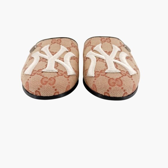 Gucci Yankees GG Mule Slipper Size 36 US 6 Beige Monogram Canvas Flat Loafer MLB - Picture 8 of 15